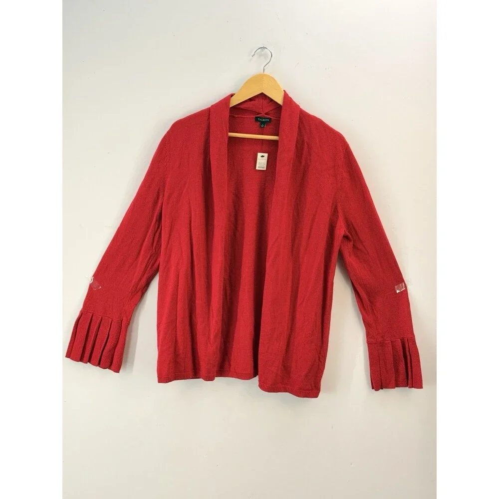 New Talbots Women Cardigan Sweater Sz L Open Knit Red Pop $89 - Picture 11 of 13